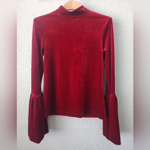 RONNY KOBO TORN blouse velvet academia bell sleeve mockneck - Picture 2 of 11